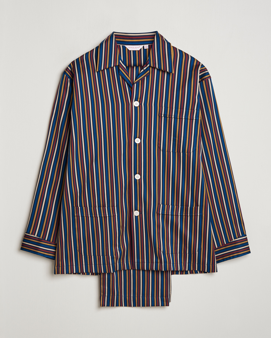 Homme | Peignoirs Et Pyjamas | Derek Rose | Striped Cotton Pyjama Set Navy