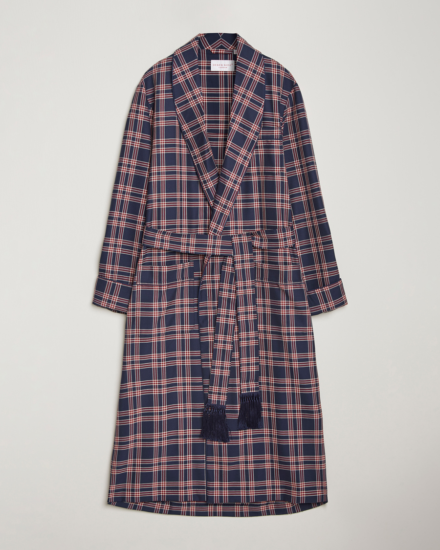 Homme | Peignoirs Et Pyjamas | Derek Rose | Wool Checked Dressing Gown Navy