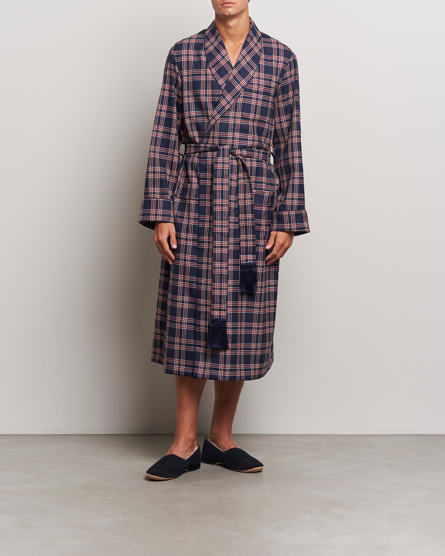 Homme | Peignoirs Et Pyjamas | Derek Rose | Wool Checked Dressing Gown Navy