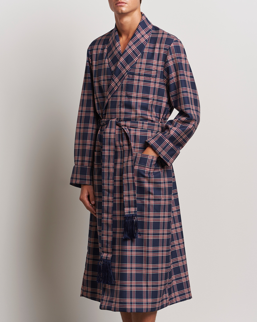 Homme | Peignoirs Et Pyjamas | Derek Rose | Wool Checked Dressing Gown Navy
