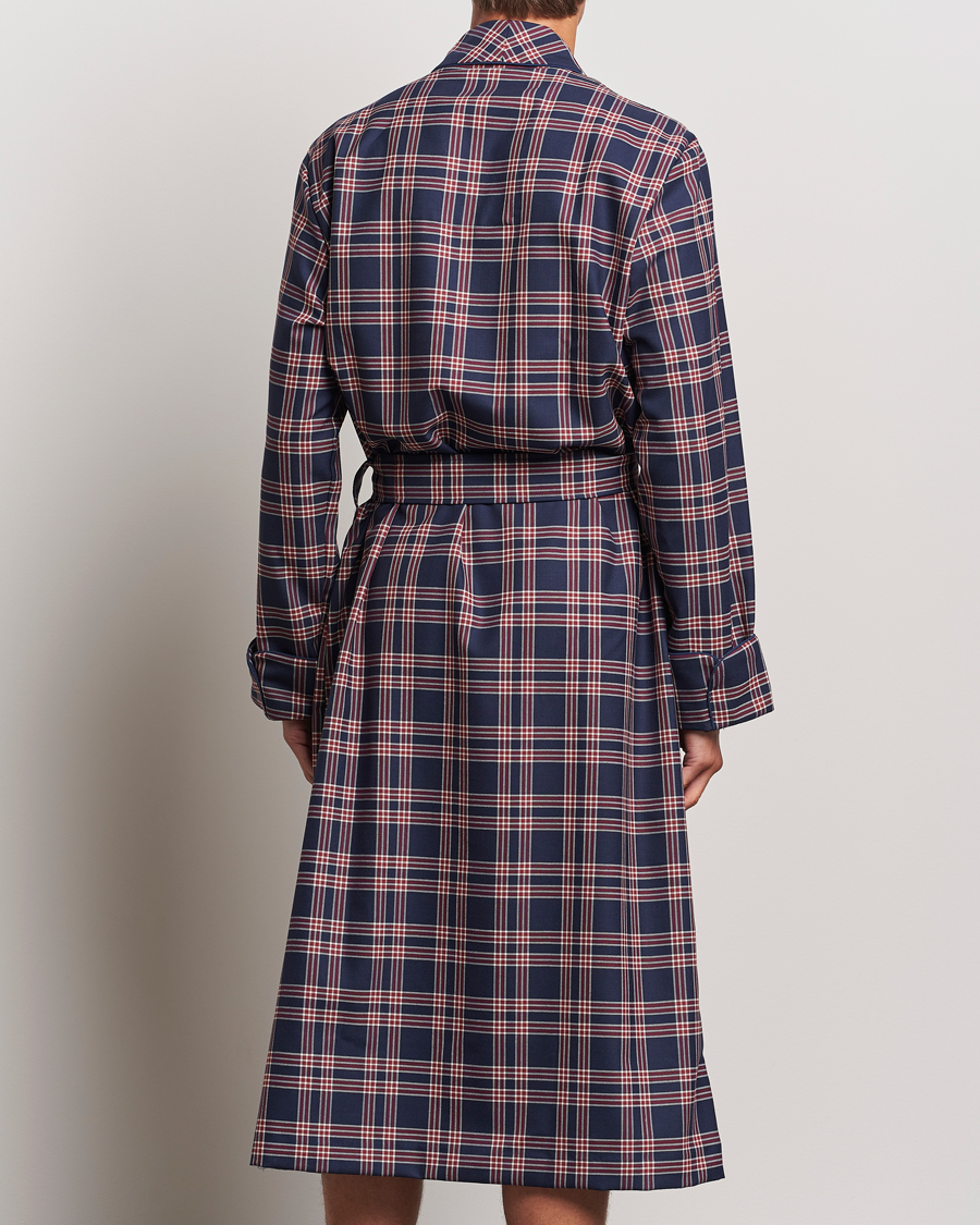 Homme | Peignoirs Et Pyjamas | Derek Rose | Wool Checked Dressing Gown Navy