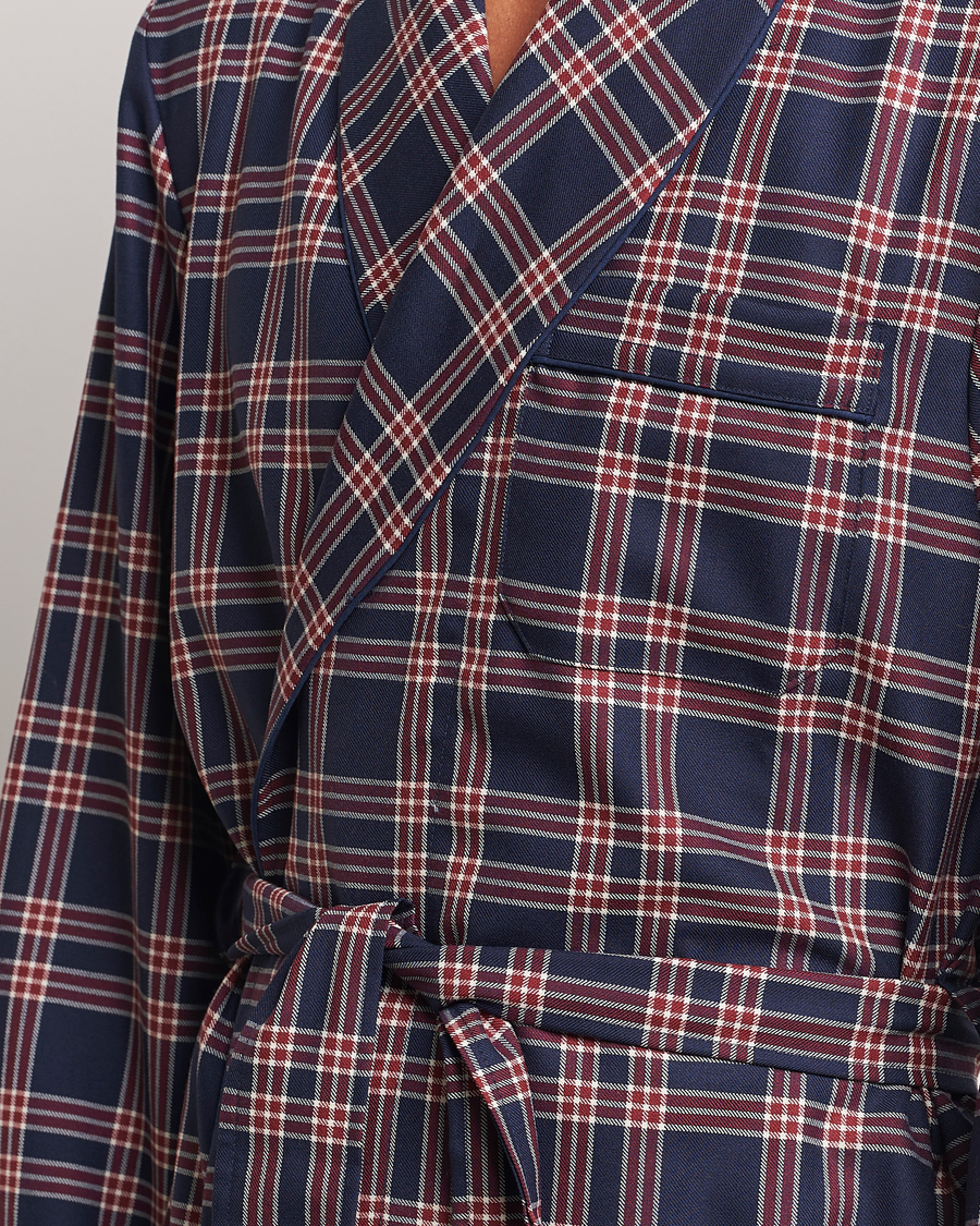 Homme | Peignoirs Et Pyjamas | Derek Rose | Wool Checked Dressing Gown Navy