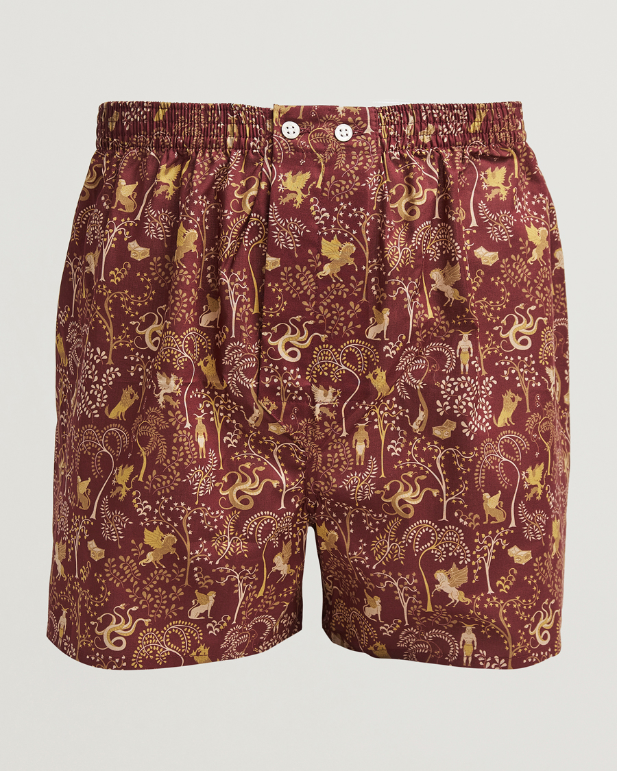 Homme | Sous-Vêtements Et Chaussettes | Derek Rose | Classic Fit Woven Cotton Boxer Shorts Burgundy