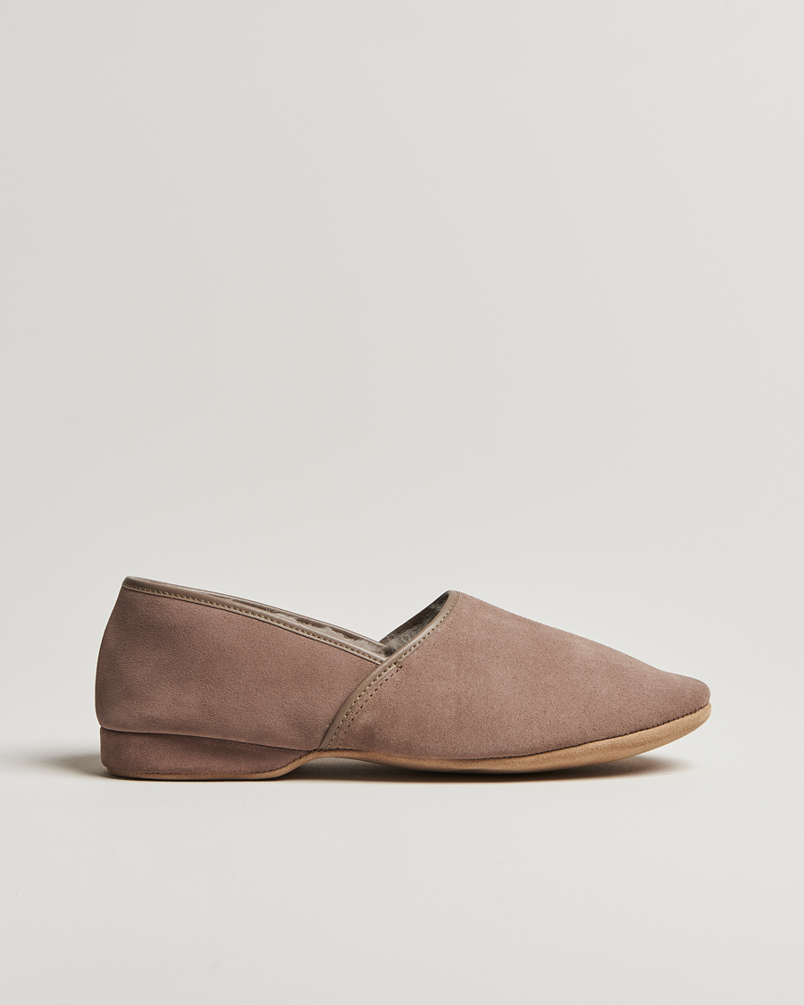 Homme | Derek Rose Crawford Sheepskin Suede Slippers Beige | Derek Rose | Crawford Sheepskin Suede Slippers Beige