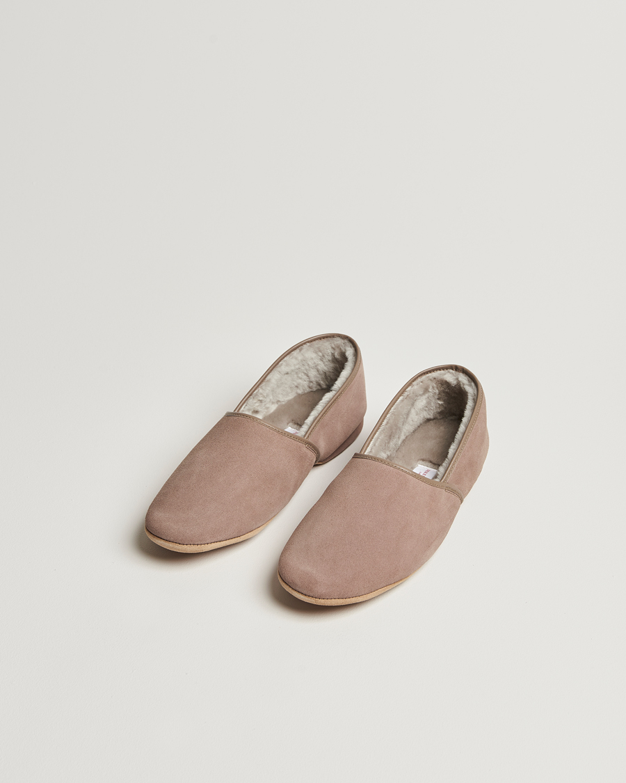 Homme | Derek Rose Crawford Sheepskin Suede Slippers Beige | Derek Rose | Crawford Sheepskin Suede Slippers Beige