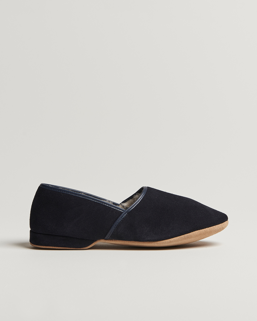 Homme | Sandales Et Mules | Derek Rose | Crawford Sheepskin Suede Slippers Navy
