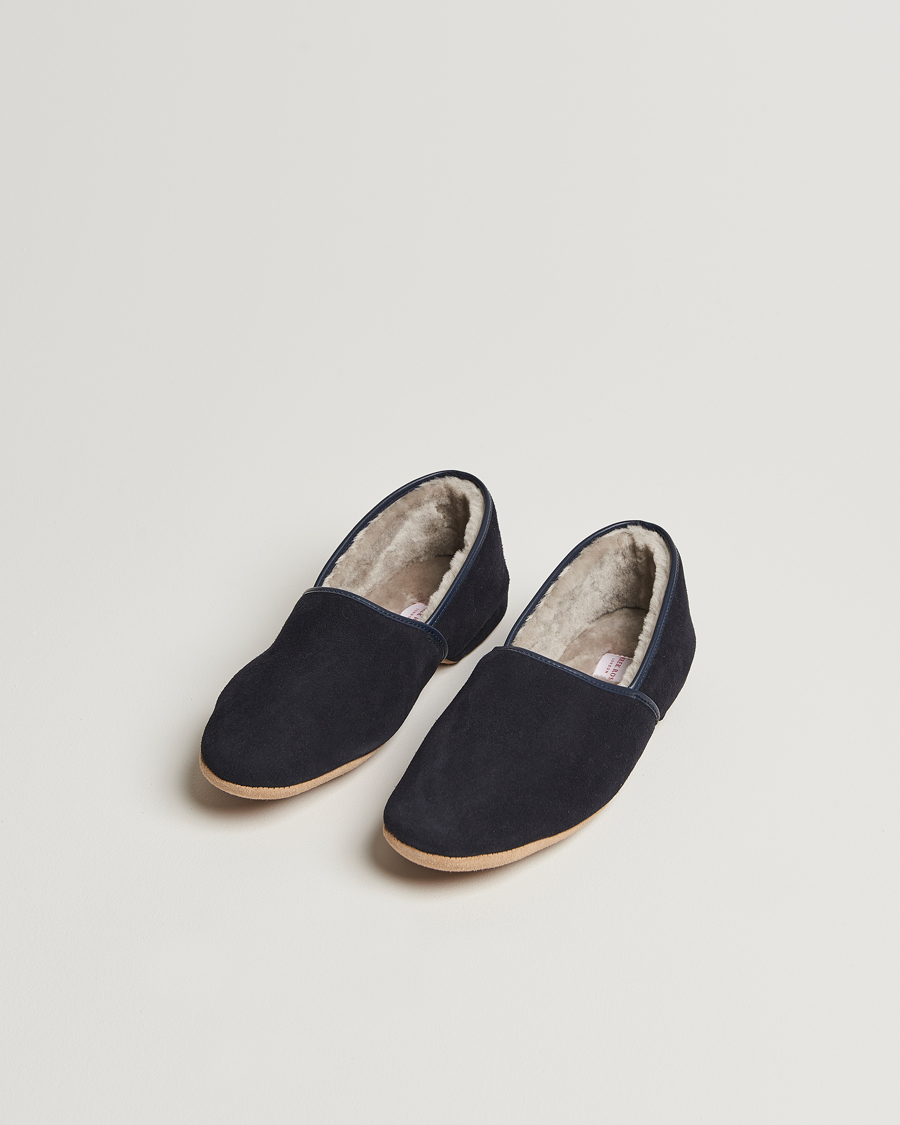 Homme | Sandales Et Mules | Derek Rose | Crawford Sheepskin Suede Slippers Navy