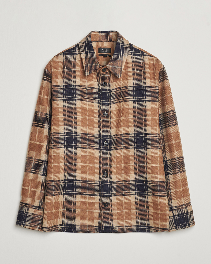 Homme | Chemises | A.P.C. | Bobby Wool Checked Overshirt Beige Check