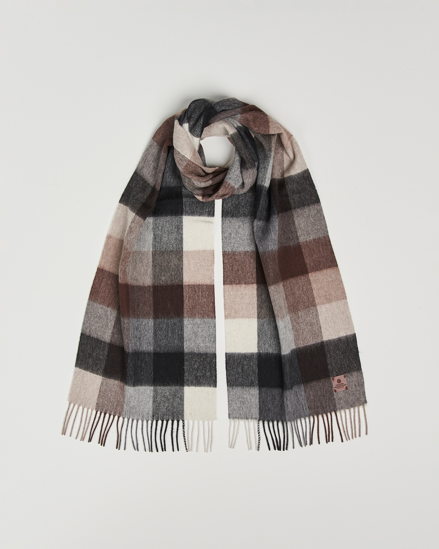 Homme | Amanda Christensen Wool Block Check Scarf Brown/Grey | Amanda Christensen | Wool Block Check Scarf Brown/Grey