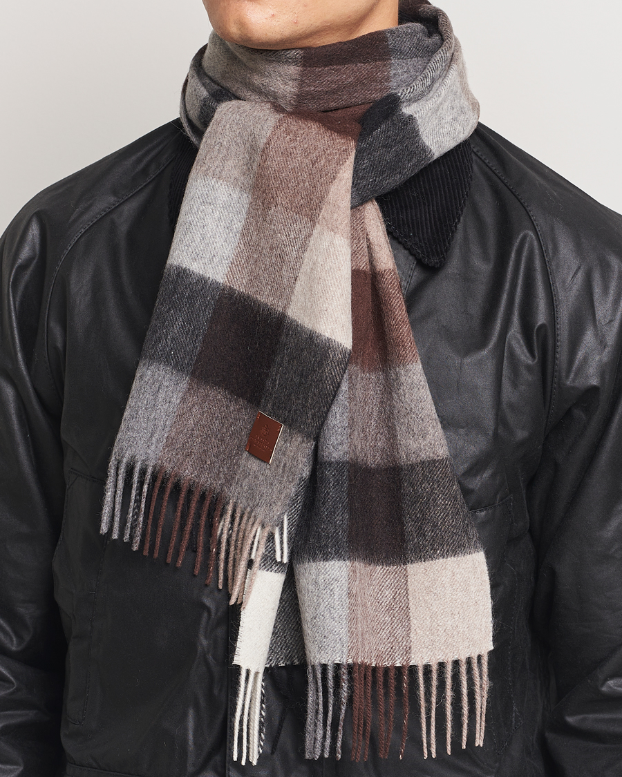 Homme | Amanda Christensen Wool Block Check Scarf Brown/Grey | Amanda Christensen | Wool Block Check Scarf Brown/Grey