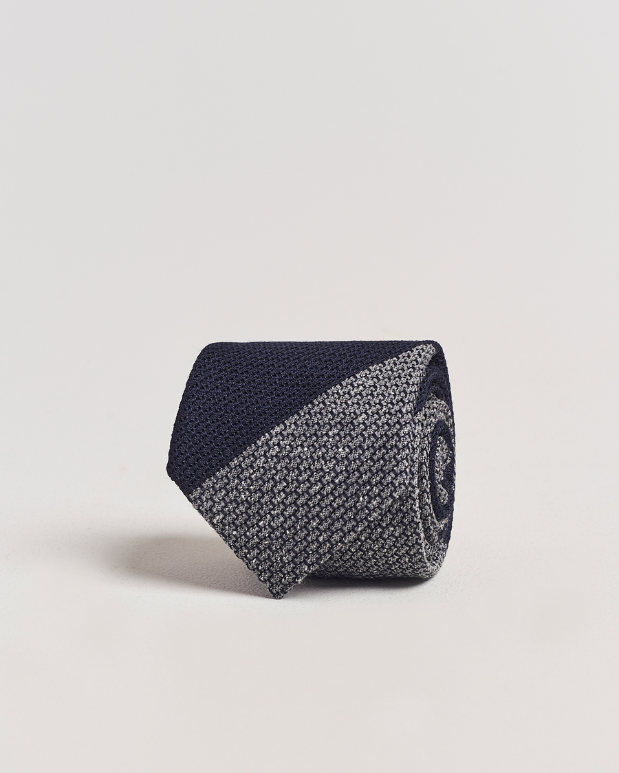 Homme | Amanda Christensen Silk/Wool Striped 8cm Tie Navy/Grey | Amanda Christensen | Silk/Wool Striped 8cm Tie Navy/Grey