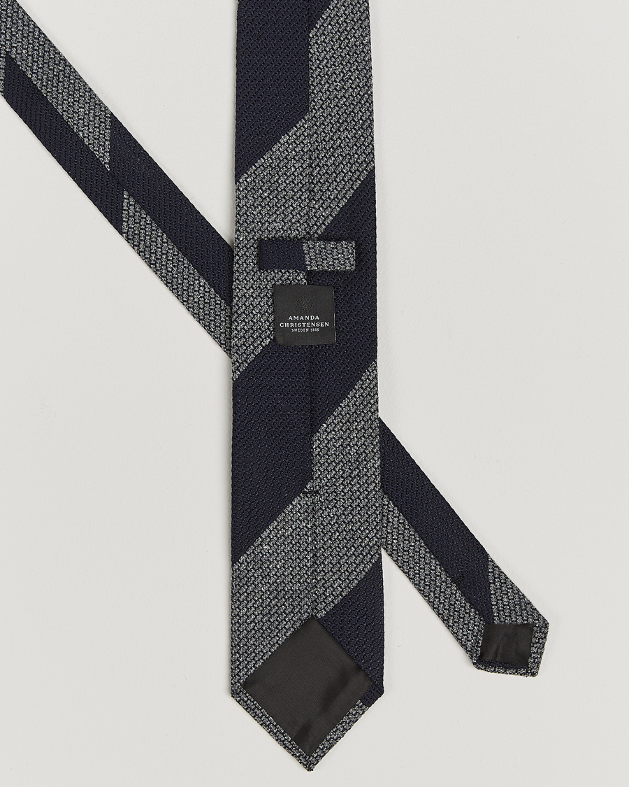 Homme | Amanda Christensen Silk/Wool Striped 8cm Tie Navy/Grey | Amanda Christensen | Silk/Wool Striped 8cm Tie Navy/Grey