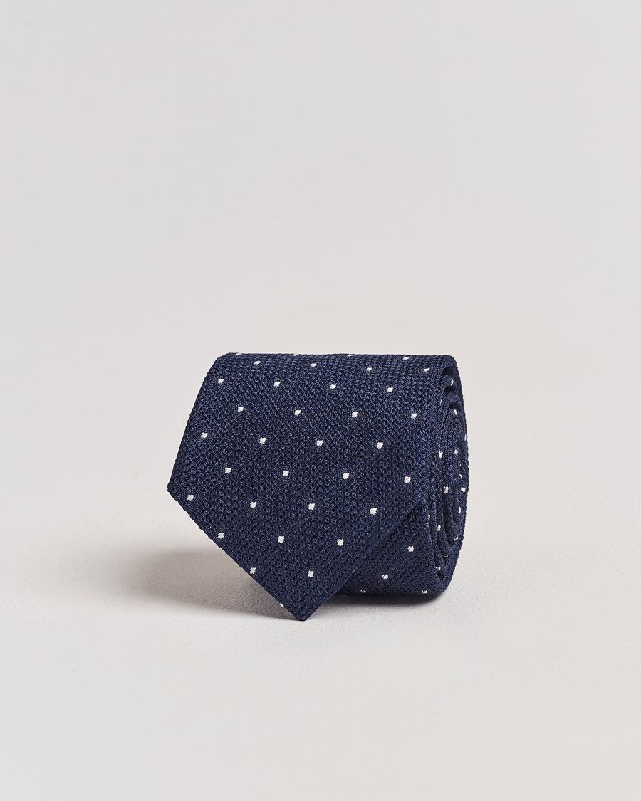 Homme | Amanda Christensen Silk Grenadine Dot 8cm Tie Navy | Amanda Christensen | Silk Grenadine Dot 8cm Tie Navy
