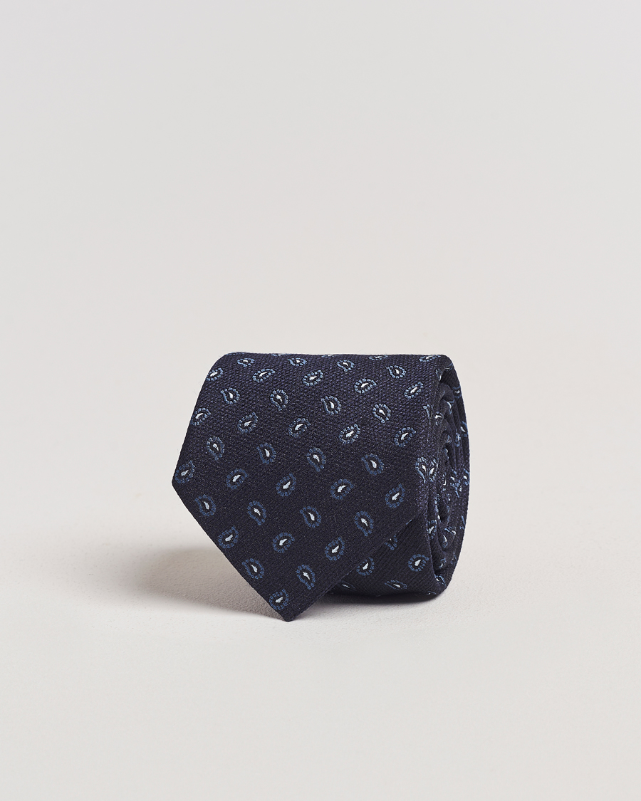 Homme | Amanda Christensen Silk/wool Paisley 8cm Tie Navy | Amanda Christensen | Silk/wool Paisley 8cm Tie Navy