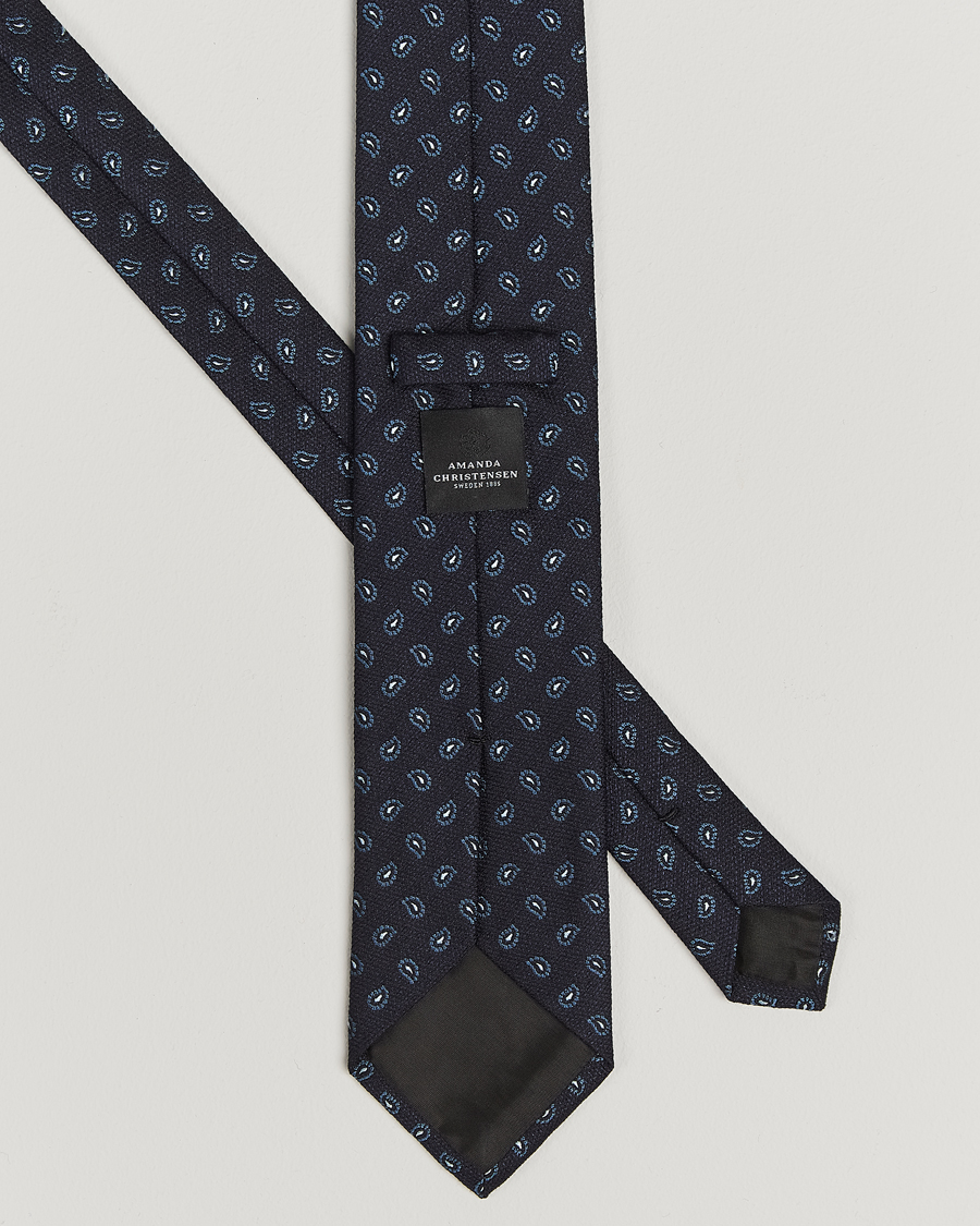 Homme | Amanda Christensen Silk/wool Paisley 8cm Tie Navy | Amanda Christensen | Silk/wool Paisley 8cm Tie Navy