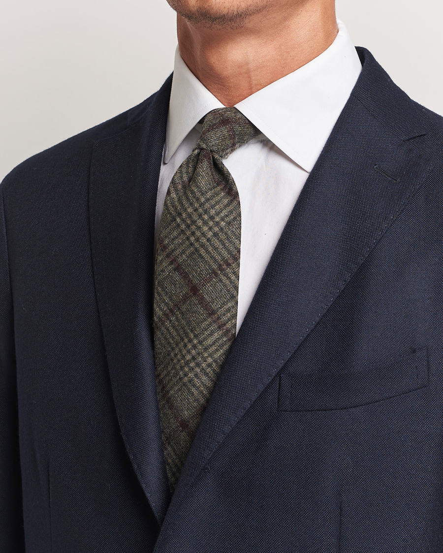 Homme | Amanda Christensen Wool Checked 8cm Tie Green | Amanda Christensen | Wool Checked 8cm Tie Green