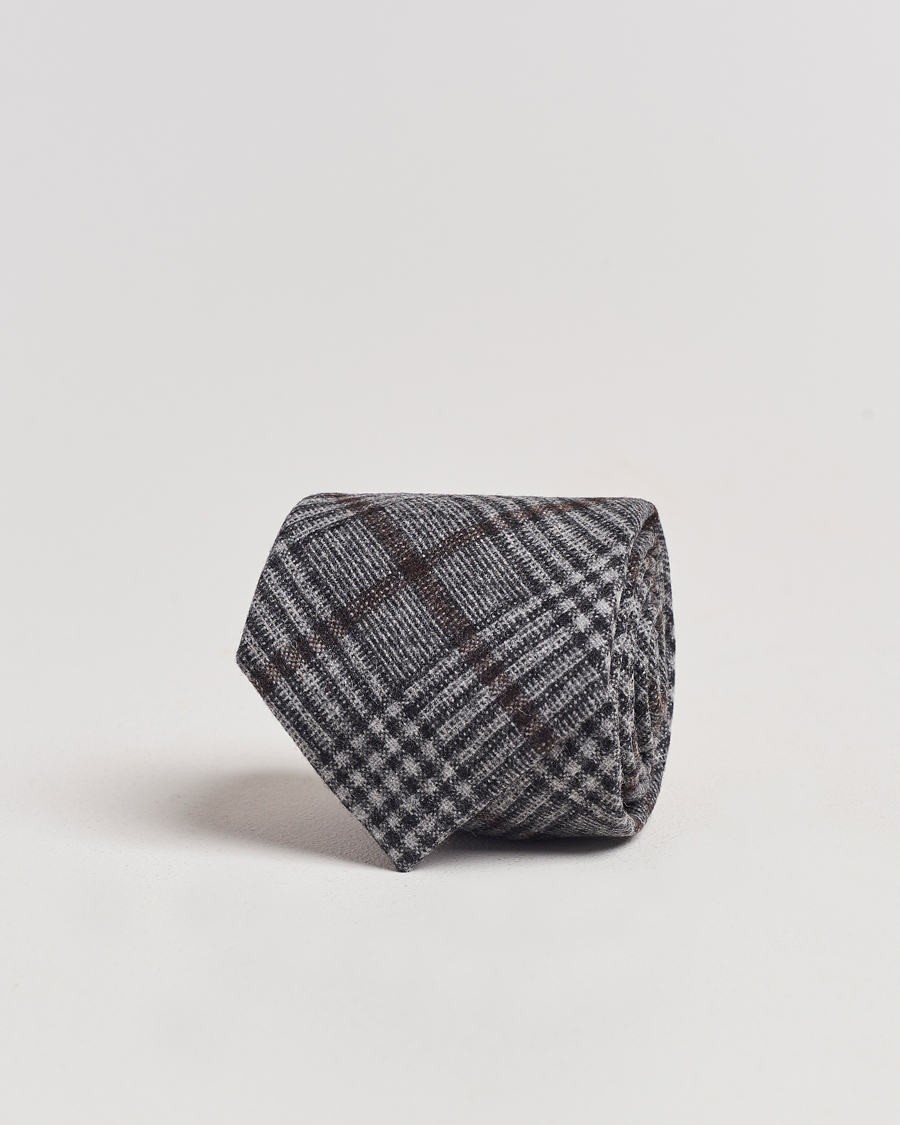 Homme | Amanda Christensen Wool Checked 8cm Tie Grey | Amanda Christensen | Wool Checked 8cm Tie Grey