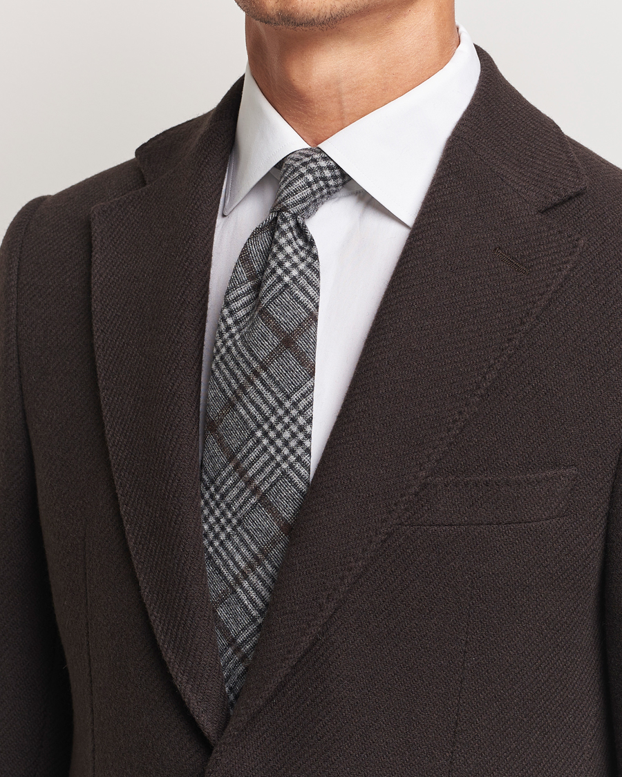 Homme | Amanda Christensen Wool Checked 8cm Tie Grey | Amanda Christensen | Wool Checked 8cm Tie Grey