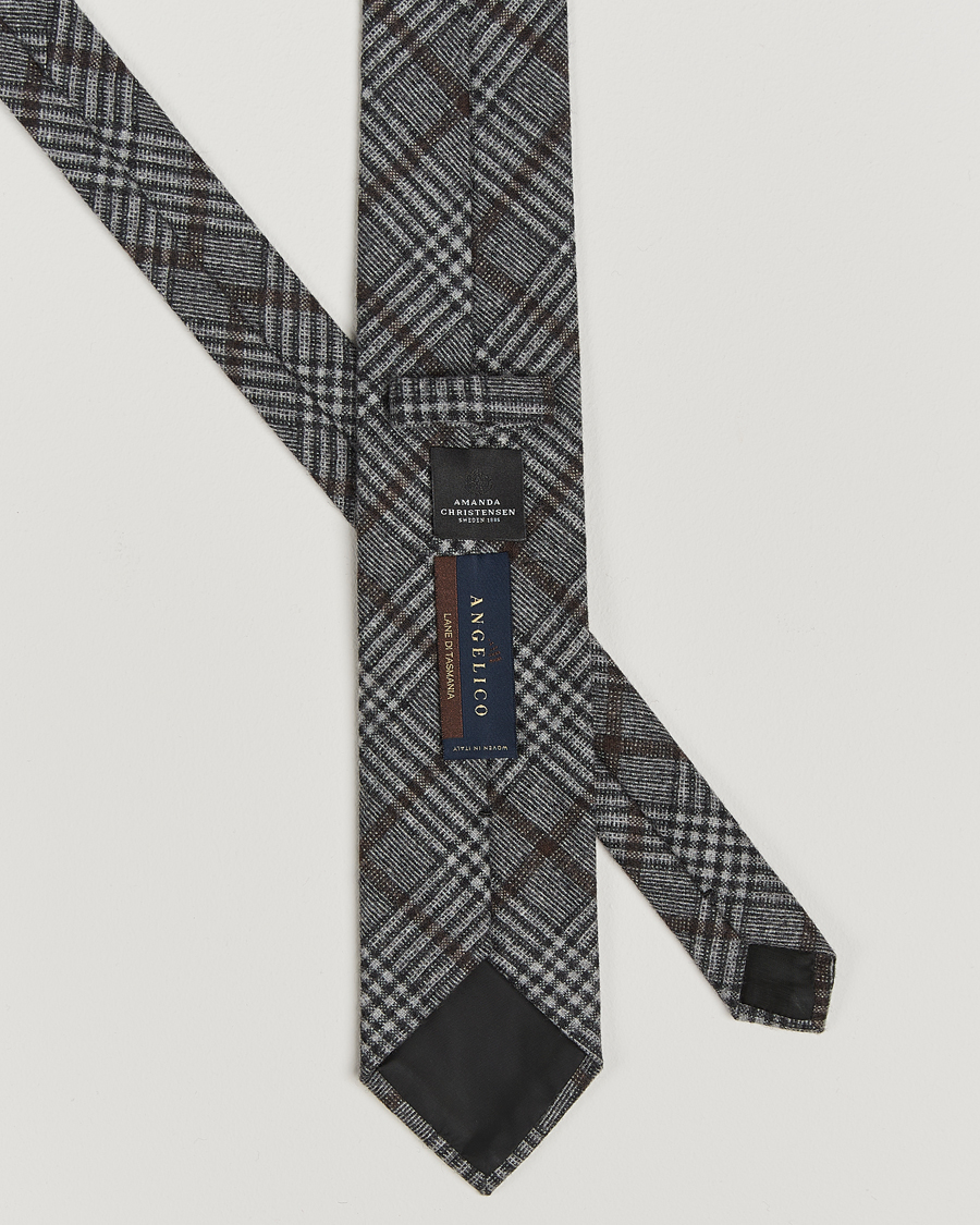 Homme | Amanda Christensen Wool Checked 8cm Tie Grey | Amanda Christensen | Wool Checked 8cm Tie Grey