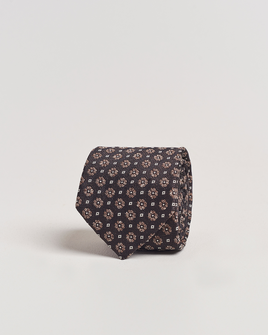 Homme | Amanda Christensen Silk/Cotton Printed Flower 8cm Tie Olive | Amanda Christensen | Silk/Cotton Printed Flower 8cm Tie Olive