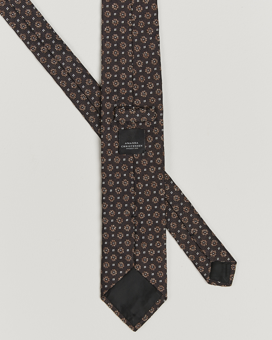 Homme | Amanda Christensen Silk/Cotton Printed Flower 8cm Tie Olive | Amanda Christensen | Silk/Cotton Printed Flower 8cm Tie Olive