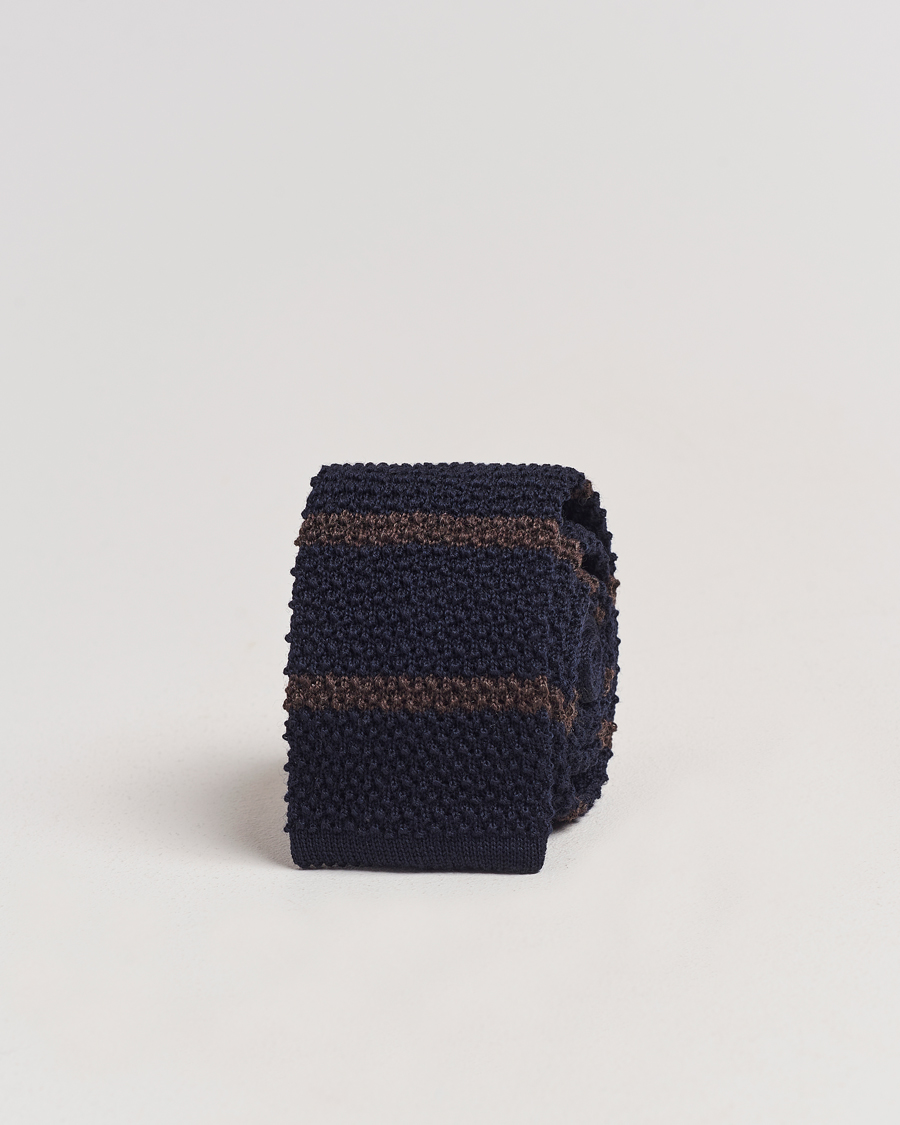Homme | Amanda Christensen Wool Striped Knitted 6,5cm Tie Navy | Amanda Christensen | Wool Striped Knitted 6,5cm Tie Navy