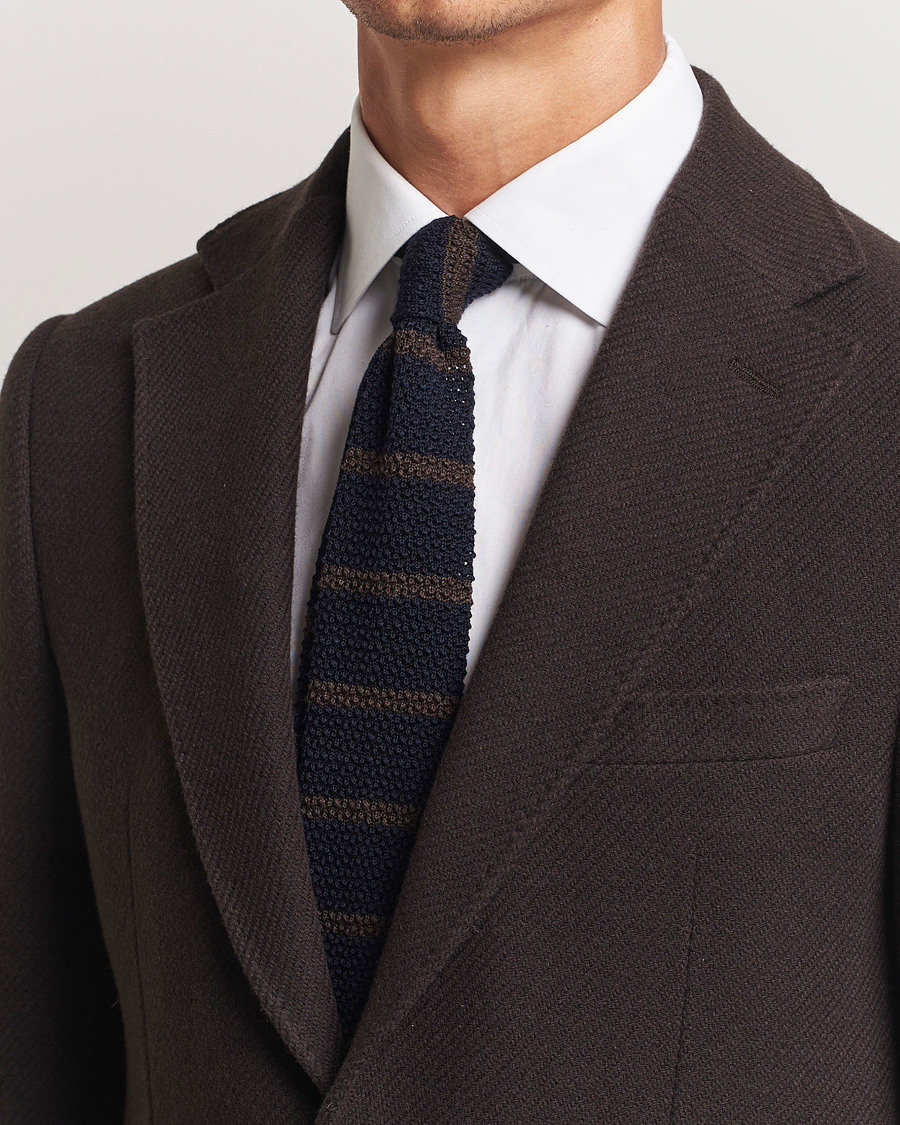 Homme | Amanda Christensen Wool Striped Knitted 6,5cm Tie Navy | Amanda Christensen | Wool Striped Knitted 6,5cm Tie Navy