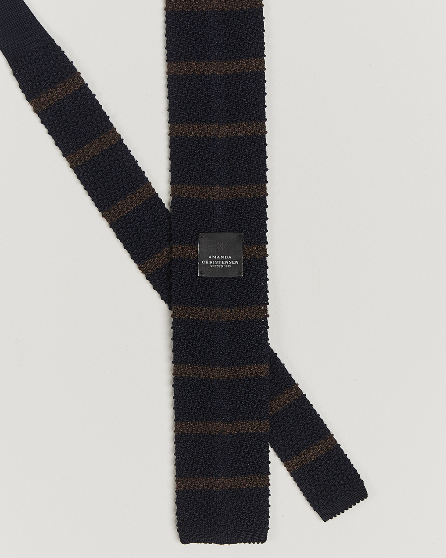 Homme | Amanda Christensen Wool Striped Knitted 6,5cm Tie Navy | Amanda Christensen | Wool Striped Knitted 6,5cm Tie Navy