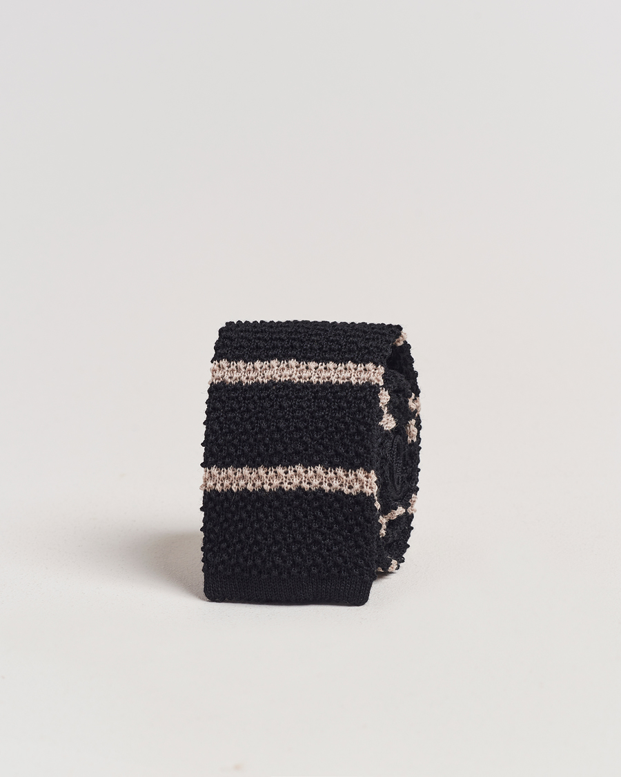 Homme | Amanda Christensen Wool Striped Knitted 6,5cm Tie Black | Amanda Christensen | Wool Striped Knitted 6,5cm Tie Black