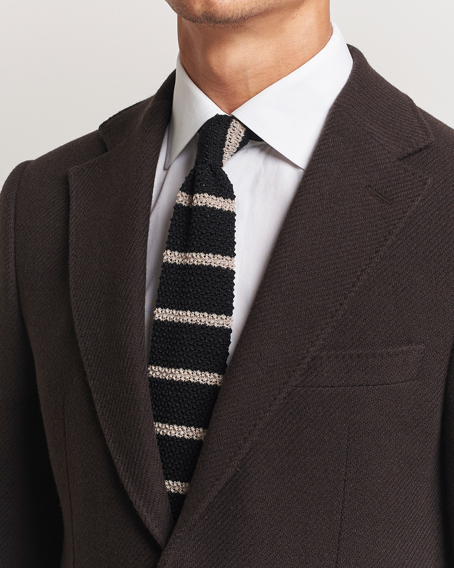 Homme | Amanda Christensen Wool Striped Knitted 6,5cm Tie Black | Amanda Christensen | Wool Striped Knitted 6,5cm Tie Black