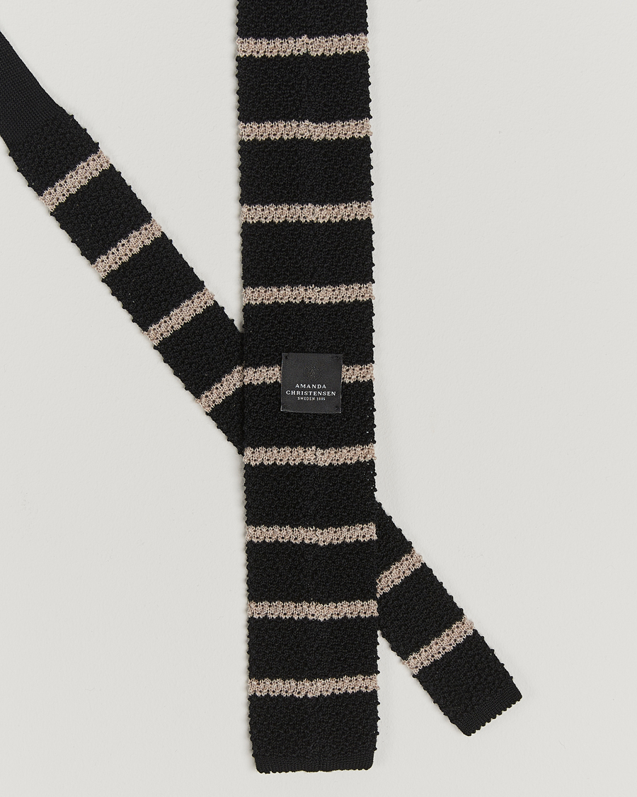 Homme | Amanda Christensen Wool Striped Knitted 6,5cm Tie Black | Amanda Christensen | Wool Striped Knitted 6,5cm Tie Black