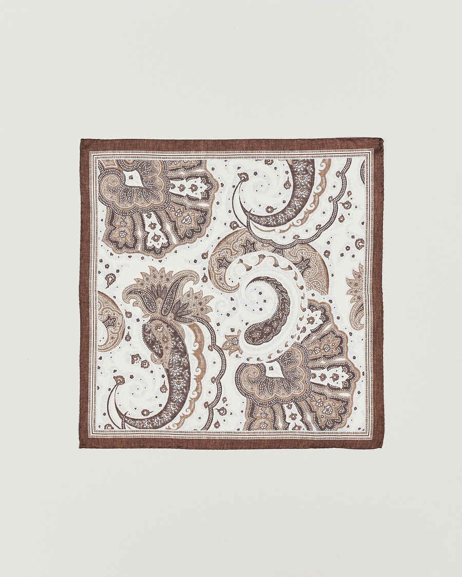 Homme | Amanda Christensen Silk Twill Printed Flower Pocket Square Brown | Amanda Christensen | Silk Twill Printed Flower Pocket Square Brown