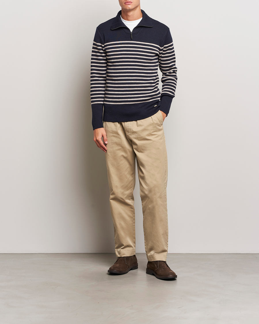 Homme | Pulls Et Tricots | Armor-lux | Pull Camionneur Wool Half Zip Navy/Sandstone