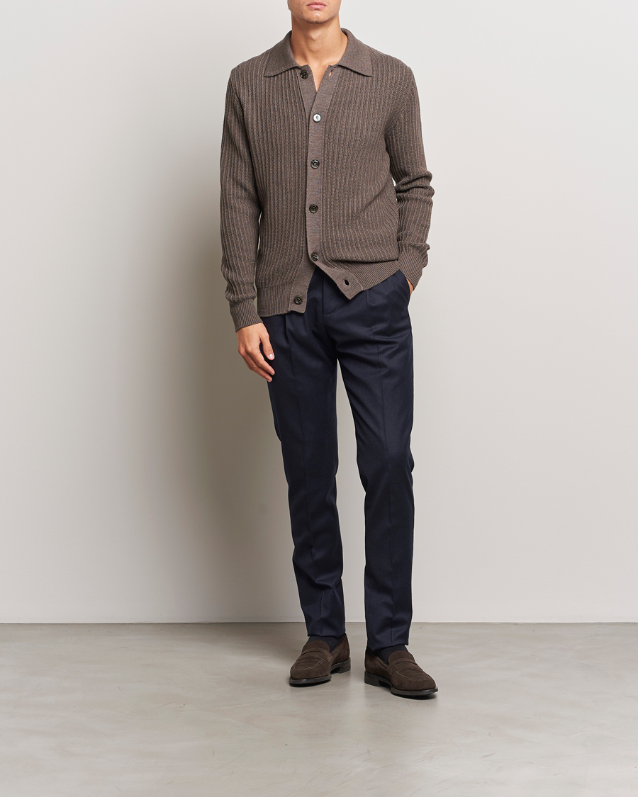 Homme | Pulls Et Tricots | Altea | Rib Wool Cardigan Taupe