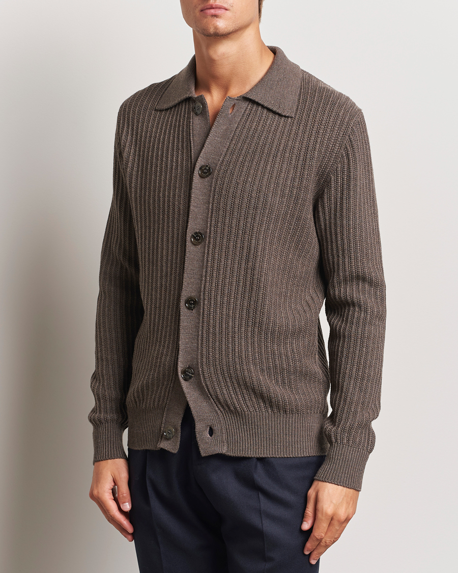 Homme | Pulls Et Tricots | Altea | Rib Wool Cardigan Taupe