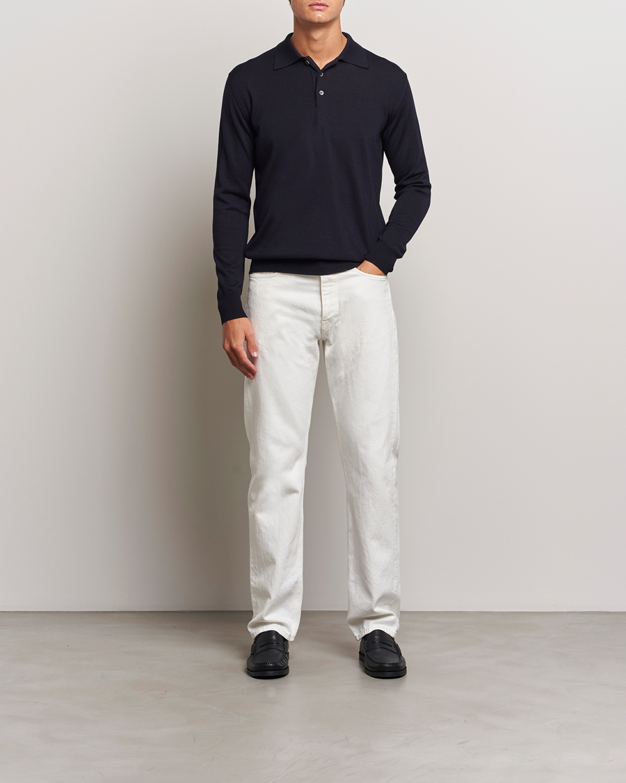 Homme | Pulls Et Tricots | Altea | Merino Long Sleeve Polo Navy