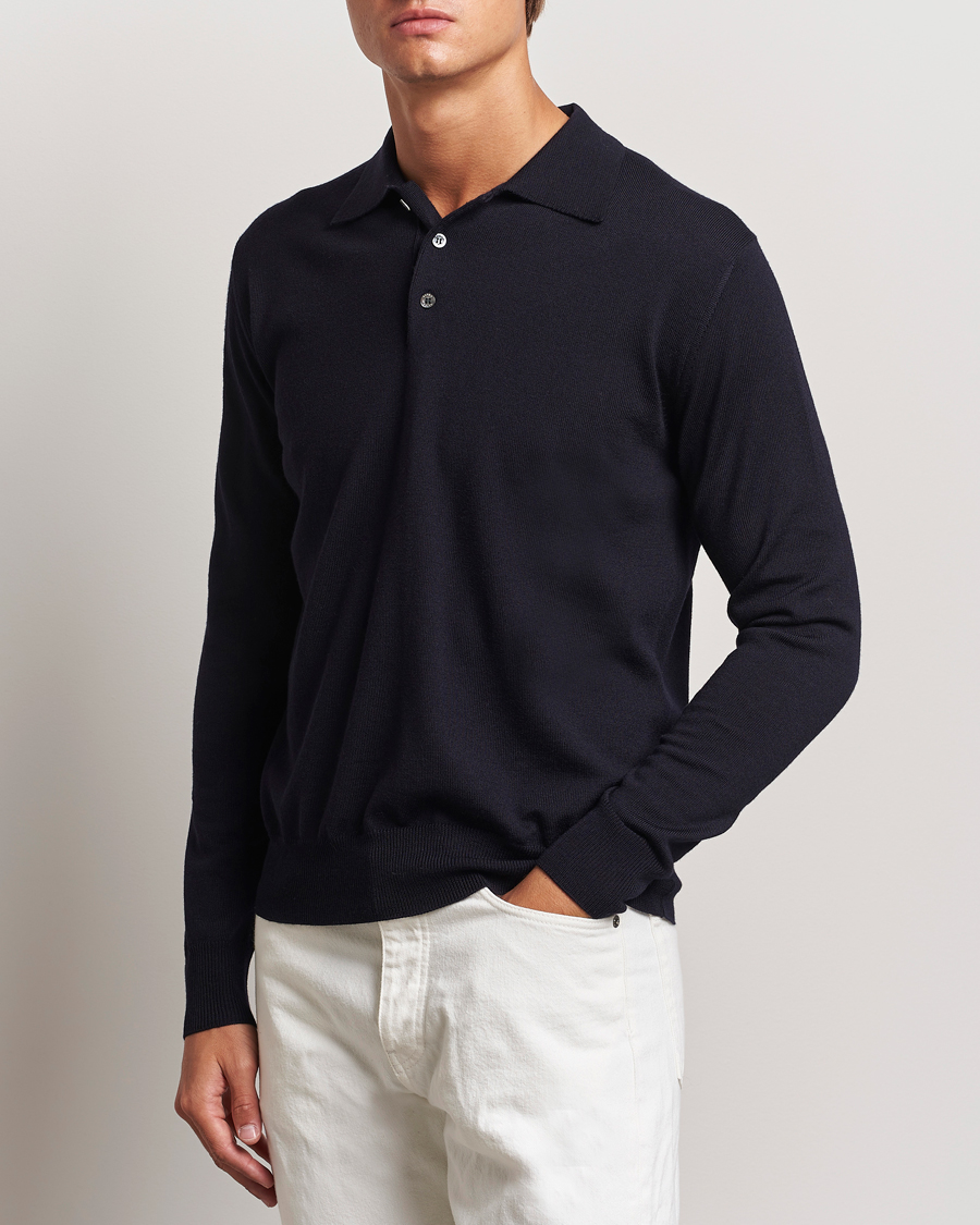 Homme | Pulls Et Tricots | Altea | Merino Long Sleeve Polo Navy
