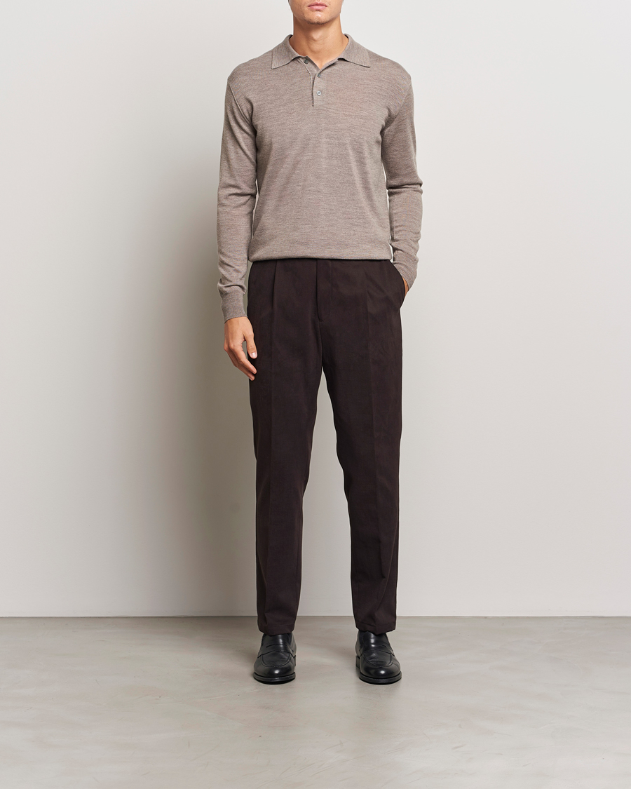 Homme | Pulls Et Tricots | Altea | Merino Long Sleeve Polo Beige