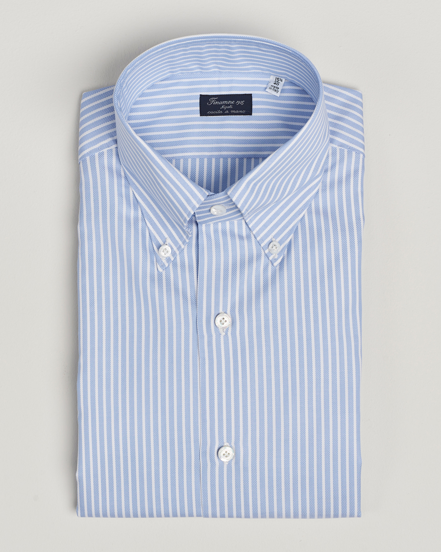 Homme | Chemises | Finamore Napoli | Milano Slim Oxford Button Down Shirt Blue Stripe