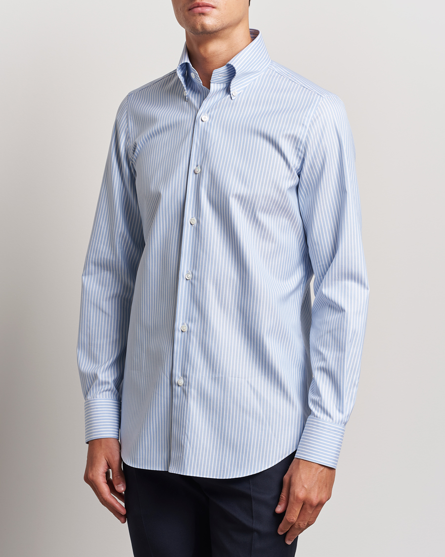 Homme | Chemises | Finamore Napoli | Milano Slim Oxford Button Down Shirt Blue Stripe