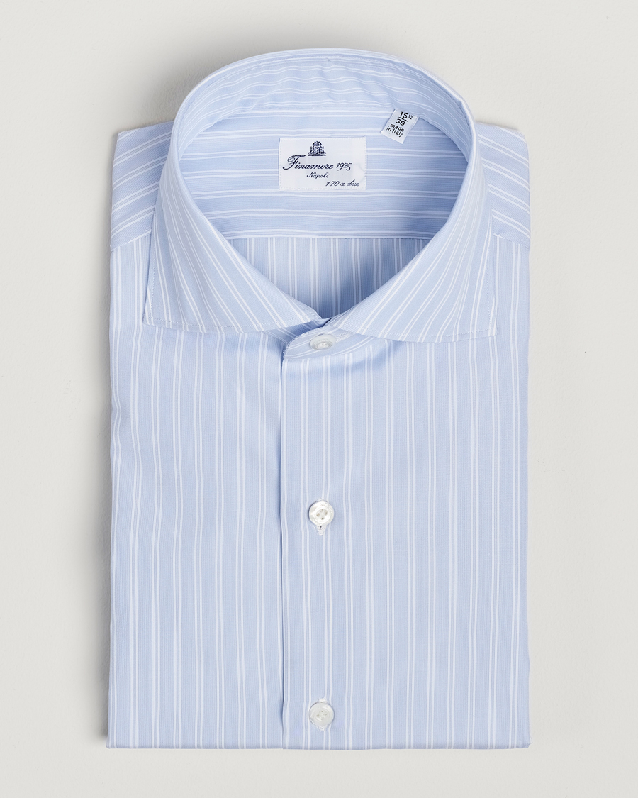 Homme | Chemises | Finamore Napoli | Milano Slim Giza 170 Striped Dress Shirt Blue