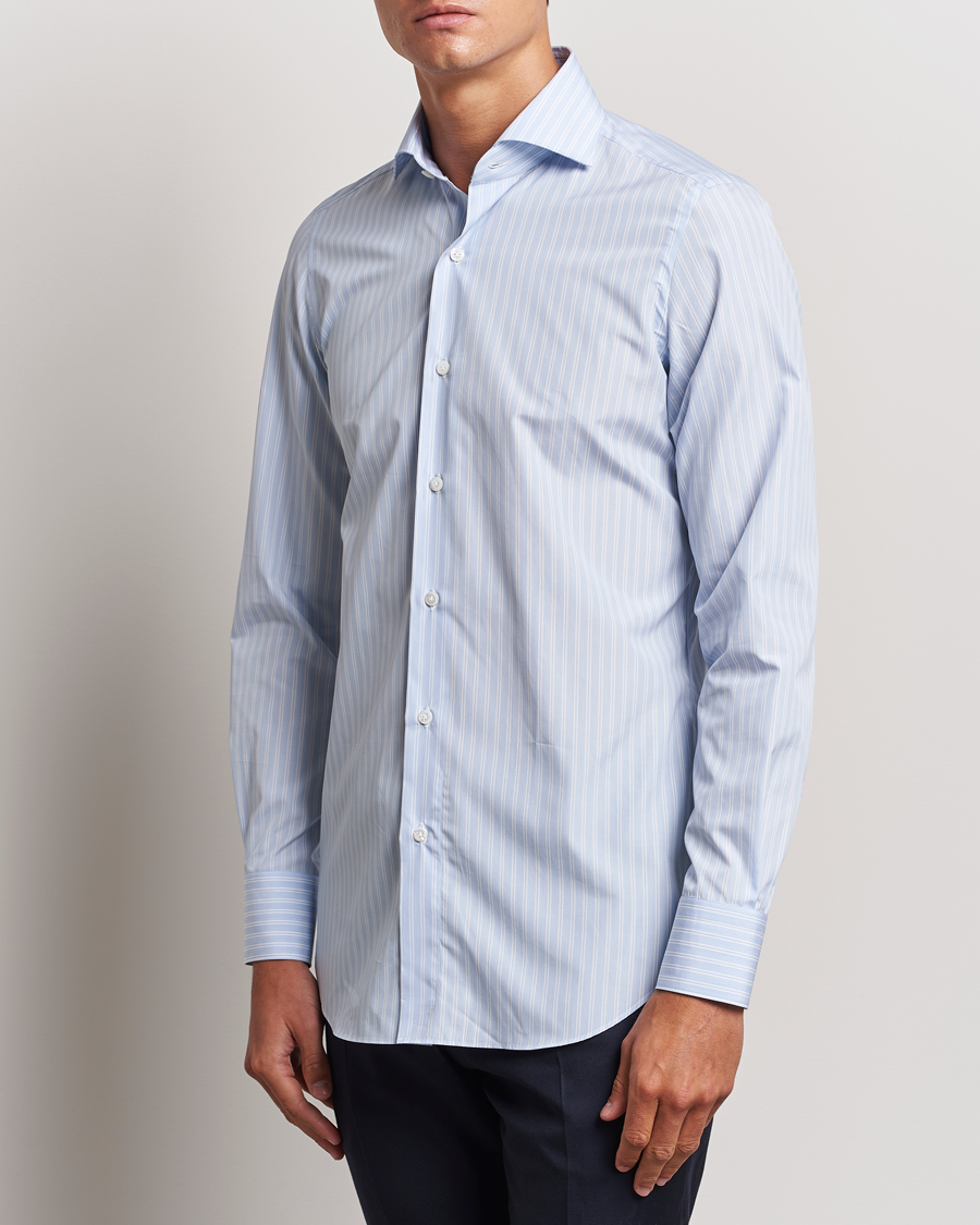 Homme | Chemises | Finamore Napoli | Milano Slim Giza 170 Striped Dress Shirt Blue