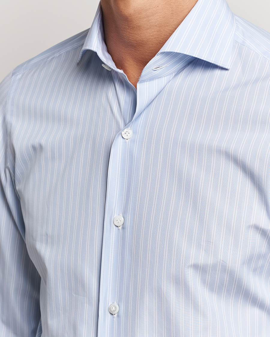 Homme | Chemises | Finamore Napoli | Milano Slim Giza 170 Striped Dress Shirt Blue