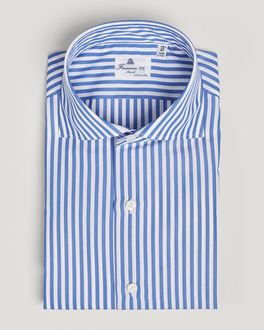 Homme | Chemises | Finamore Napoli | Milano Slim Giza 170 Striped Dress Shirt Blue