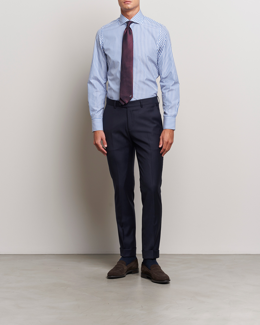 Homme | Chemises | Finamore Napoli | Milano Slim Giza 170 Striped Dress Shirt Blue