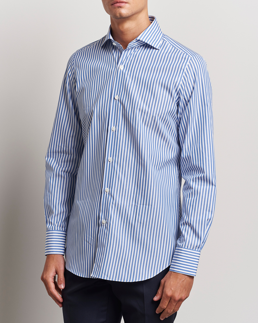 Homme | Chemises | Finamore Napoli | Milano Slim Giza 170 Striped Dress Shirt Blue
