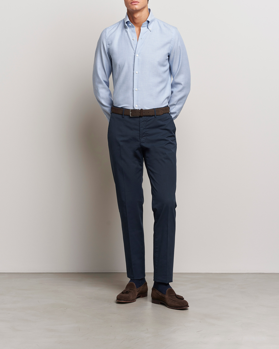 Homme | Chemises | Finamore Napoli | Milano Slim Cashmere BD Shirt Light Blue