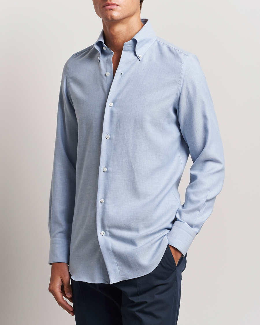 Homme | Chemises | Finamore Napoli | Milano Slim Cashmere BD Shirt Light Blue
