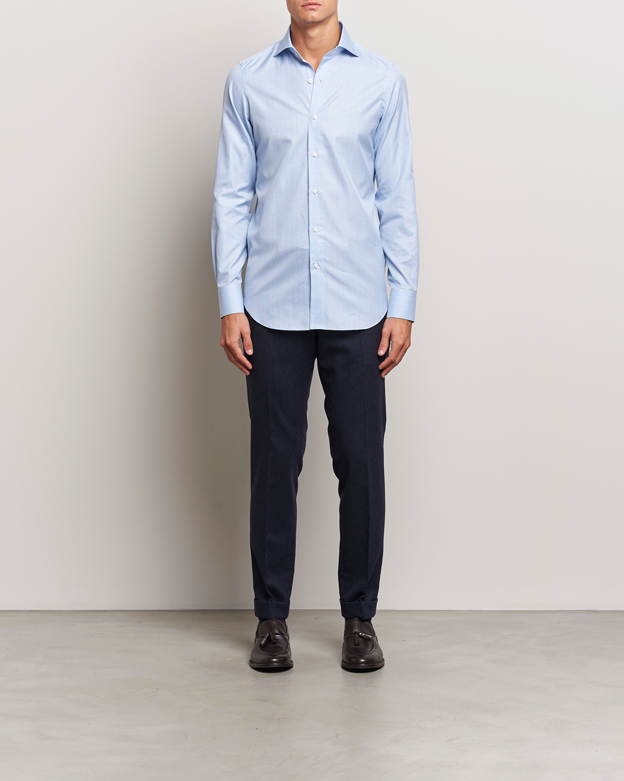 Homme | Chemises | Finamore Napoli | Milano Slim Giza 170 Dress Shirt Blue Check