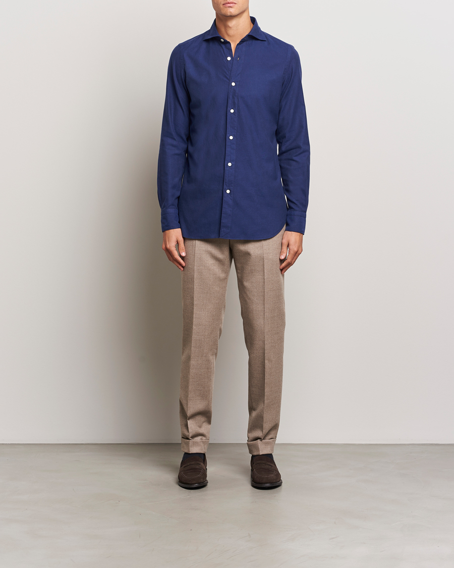 Homme | Chemises | Finamore Napoli | Gaeta Flannel Shirt Navy